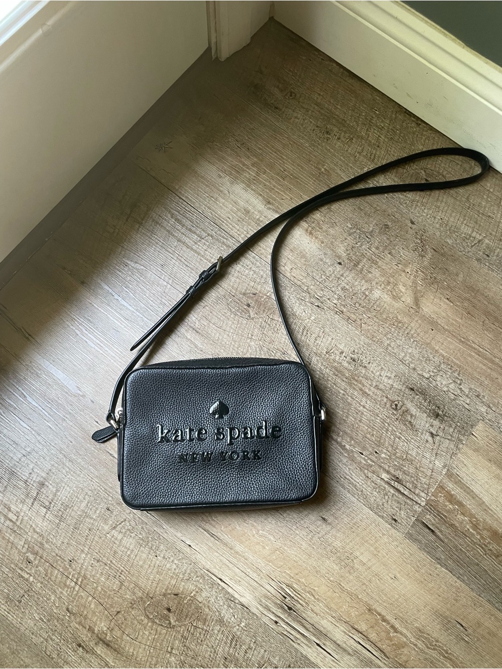 kate spade Black Pebbled Leather Crossbody Messenger Bag